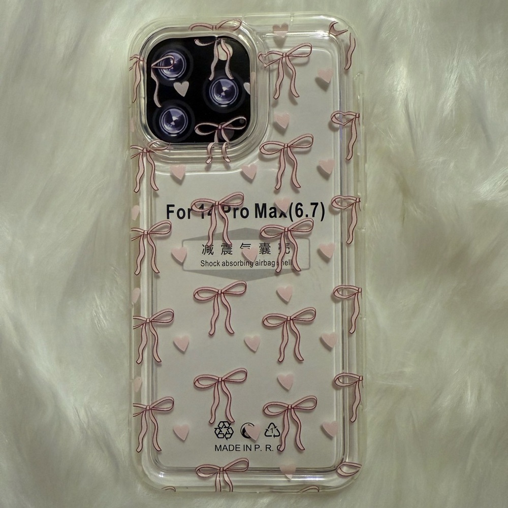 Clear Pink Bow Pattern Phone Case for iPhone 14 Promax